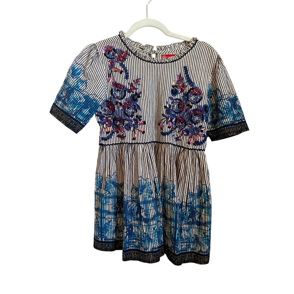 Bhanuni‎ by Jyoti Anthropologie Striped Floral Embroidered Sequin Top XS